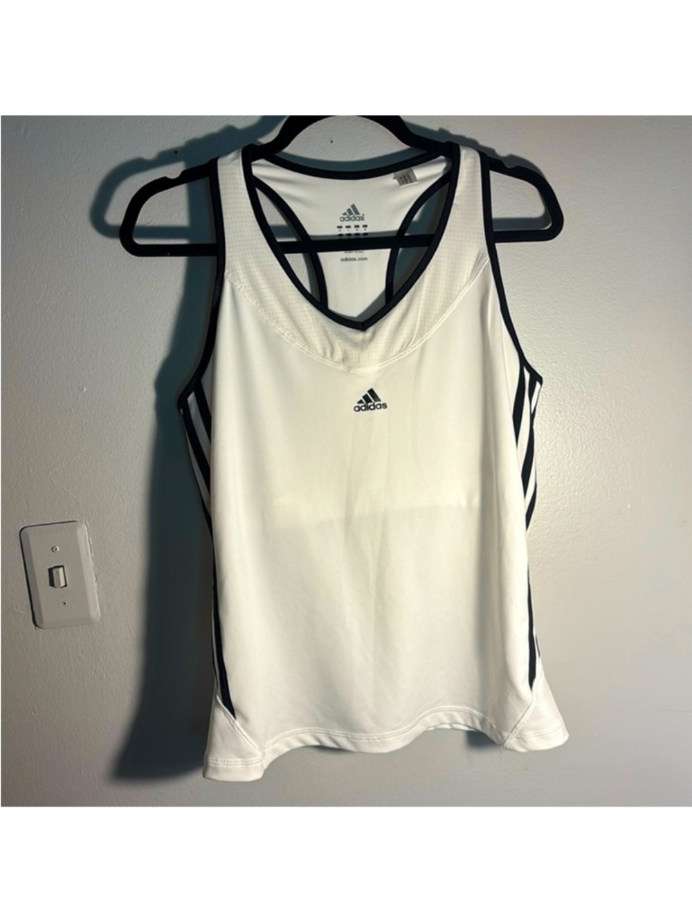 adidas White Tank Top with Black Trim and Signature Stripes